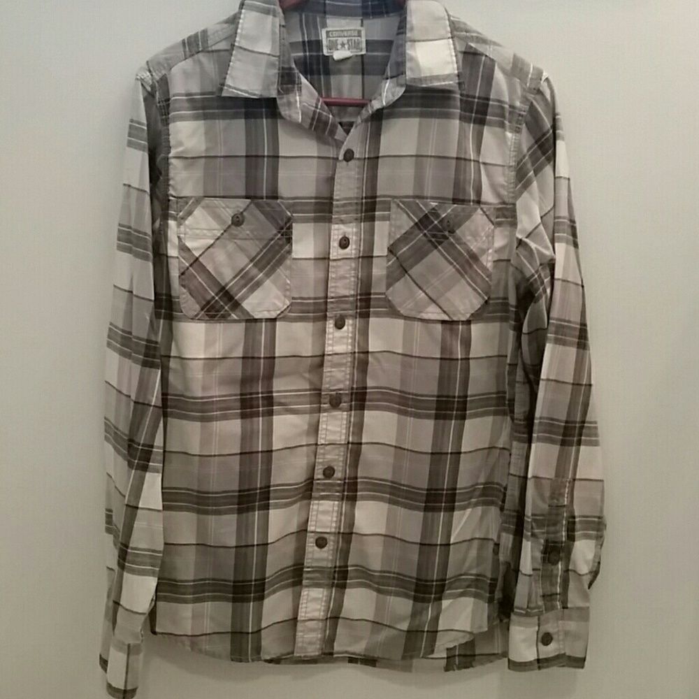 Converse Gray & White Plaid Button-up Size Small